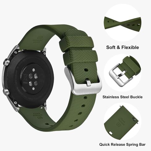 ANNEFIT Silicone Watch Bands for Men Women, Soft Rubber Watch Strap with Quick Release, Band Width 14mm with Silver Buckle (Army Green) in Kuwait