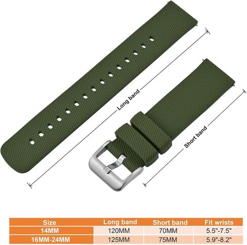 ANNEFIT Silicone Watch Bands for Men Women, Soft Rubber Watch Strap with Quick Release, Band Width 14mm with Silver Buckle (Army Green) in Kuwait