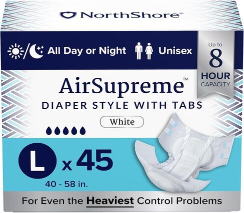 NorthShore AirSupreme Incontinence Tab-Style Briefs for Men and Women, Large, Case/45 (3/15s) in Kuwait