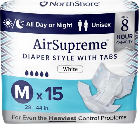 NorthShore AirSupreme Incontinence Tab-Style Briefs for Men and Women, Large, Case/45 (3/15s) in Kuwait