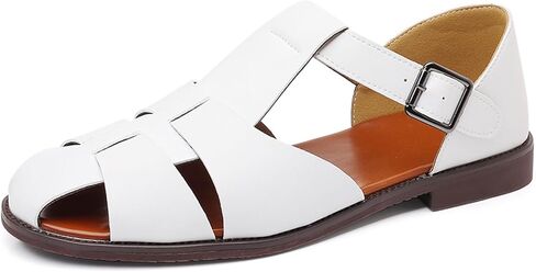 Men's Closed-Toe Flat Fisherman Sandals Lightweight Non-Slip Adjustable Hook & Loop Leather Wading Sandals for Summer Beach Casual Daily Wear in Kuwait