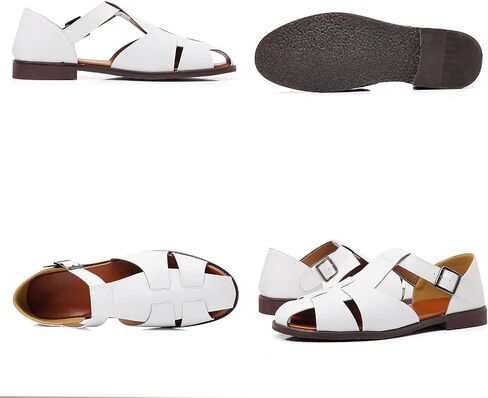 Men's Closed-Toe Flat Fisherman Sandals Lightweight Non-Slip Adjustable Hook & Loop Leather Wading Sandals for Summer Beach Casual Daily Wear in Kuwait