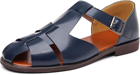 Men's Closed-Toe Flat Fisherman Sandals Lightweight Non-Slip Adjustable Hook & Loop Leather Wading Sandals for Summer Beach Casual Daily Wear in Kuwait
