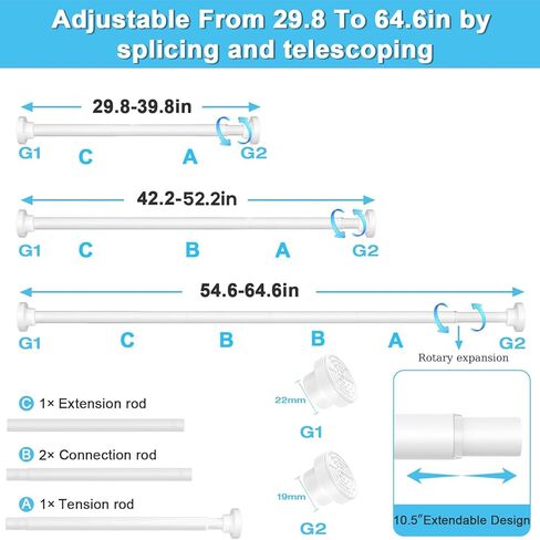 قضيب ستارة التوتر من 28 إلى 48 بوصة، قضبان توتر بيضاء قابلة للتعديل، قضبان ستائر محملة بنابض، 7/8 بوصة، قضبان ستائر بدون حفر، قضبان شد للنوافذ، خزانة غرفة النوم، باب المدخل in Kuwait