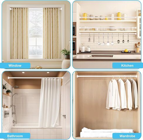 قضيب ستارة التوتر من 28 إلى 48 بوصة، قضبان توتر بيضاء قابلة للتعديل، قضبان ستائر محملة بنابض، 7/8 بوصة، قضبان ستائر بدون حفر، قضبان شد للنوافذ، خزانة غرفة النوم، باب المدخل in Kuwait