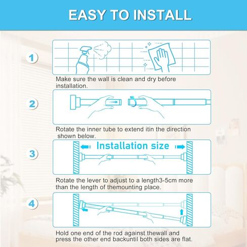 قضيب ستارة التوتر من 28 إلى 48 بوصة، قضبان توتر بيضاء قابلة للتعديل، قضبان ستائر محملة بنابض، 7/8 بوصة، قضبان ستائر بدون حفر، قضبان شد للنوافذ، خزانة غرفة النوم، باب المدخل in Kuwait