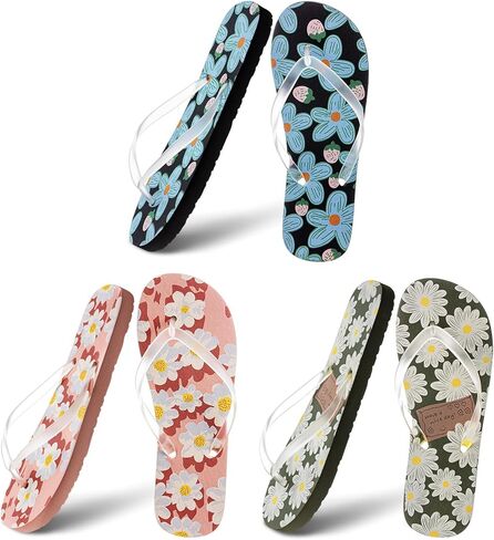 3 Pair Flower Flip Flops for Women Shower Shoes Rubber Thong Style Beach Sandals for Wedding Guest Shower Summer in Kuwait