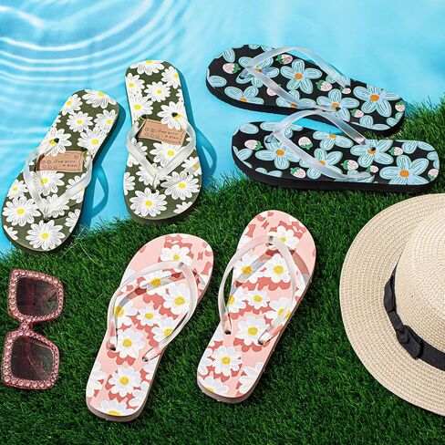 3 Pair Flower Flip Flops for Women Shower Shoes Rubber Thong Style Beach Sandals for Wedding Guest Shower Summer in Kuwait