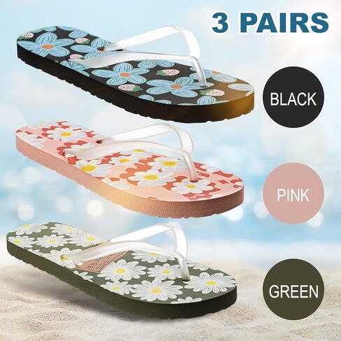 3 Pair Flower Flip Flops for Women Shower Shoes Rubber Thong Style Beach Sandals for Wedding Guest Shower Summer in Kuwait