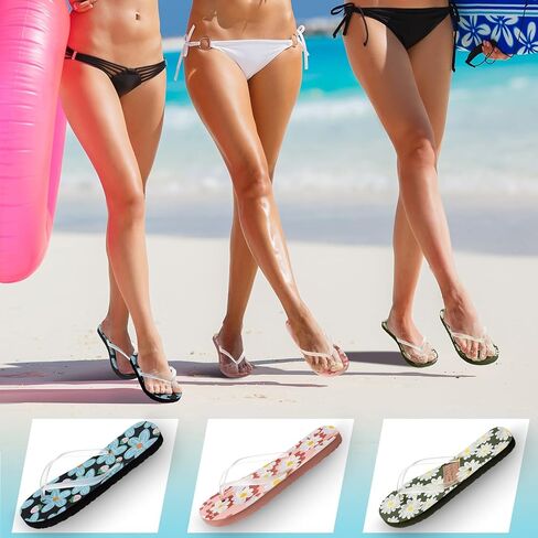 3 Pair Flower Flip Flops for Women Shower Shoes Rubber Thong Style Beach Sandals for Wedding Guest Shower Summer in Kuwait