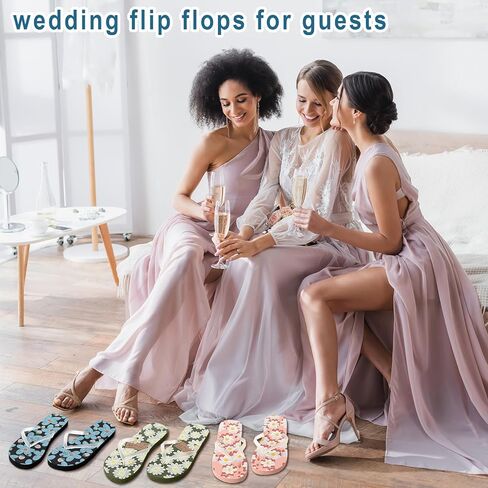 3 Pair Flower Flip Flops for Women Shower Shoes Rubber Thong Style Beach Sandals for Wedding Guest Shower Summer in Kuwait
