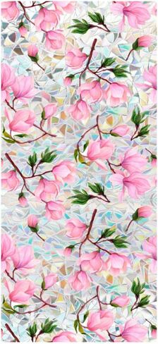 Rainbow Magnolia Flower Window Privacy Film Sun Blocking 3D Decorative PVC Stained Glass Window Decals Non-Adhesive Static Cling Sticker for Home Office,16.93 x 39.37 Inch in Saudi Arabia