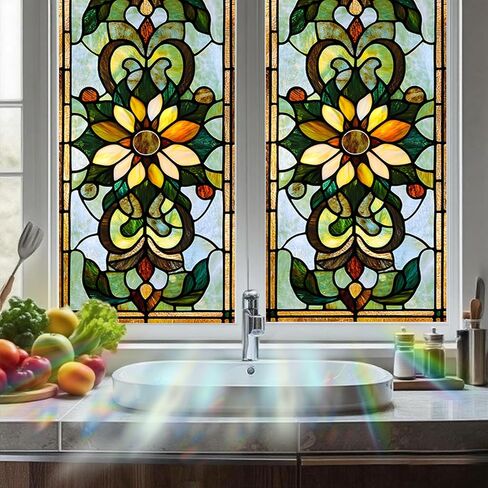 Nuxovilar Stained Glass Vintage Floral Window Film, 17.7×39.4inch, Intricate Pattern Static Cling for Privacy & Decor (Frosted) in Saudi Arabia