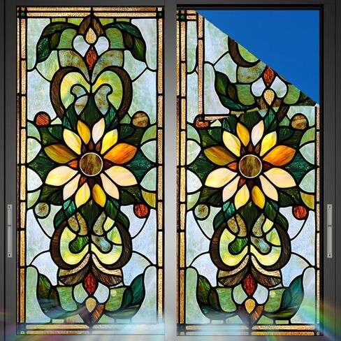 Nuxovilar Stained Glass Vintage Floral Window Film, 17.7×39.4inch, Intricate Pattern Static Cling for Privacy & Decor (Frosted) in Saudi Arabia