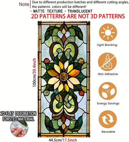 Nuxovilar Stained Glass Vintage Floral Window Film, 17.7×39.4inch, Intricate Pattern Static Cling for Privacy & Decor (Frosted) in Saudi Arabia