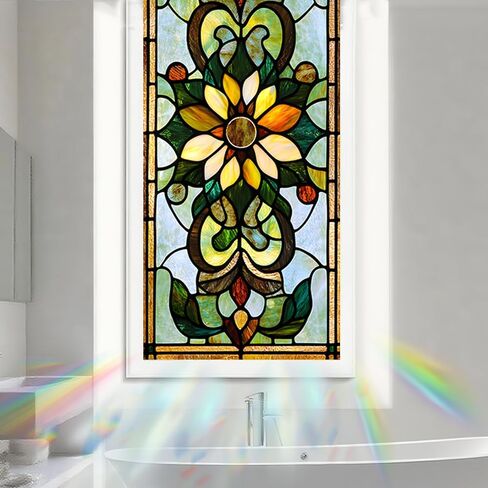Nuxovilar Stained Glass Vintage Floral Window Film, 17.7×39.4inch, Intricate Pattern Static Cling for Privacy & Decor (Frosted) in Saudi Arabia