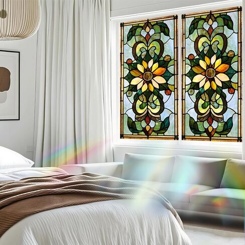 Nuxovilar Stained Glass Vintage Floral Window Film, 17.7×39.4inch, Intricate Pattern Static Cling for Privacy & Decor (Frosted) in Saudi Arabia