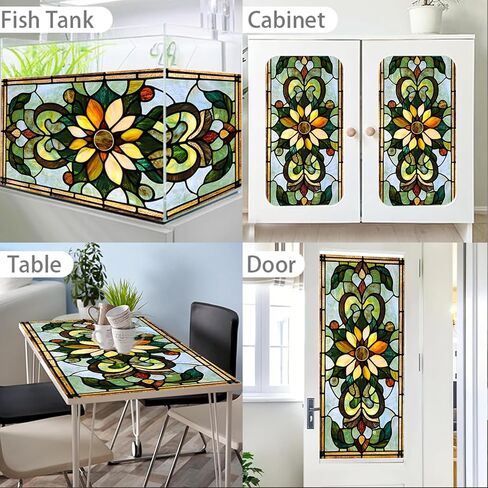 Nuxovilar Stained Glass Vintage Floral Window Film, 17.7×39.4inch, Intricate Pattern Static Cling for Privacy & Decor (Frosted) in Saudi Arabia