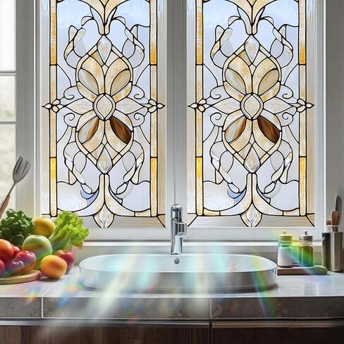 Nuxovilar Stained Glass Vintage Floral Window Film, 17.7×39.4inch, Intricate Pattern Static Cling for Privacy & Decor (Frosted) in Saudi Arabia
