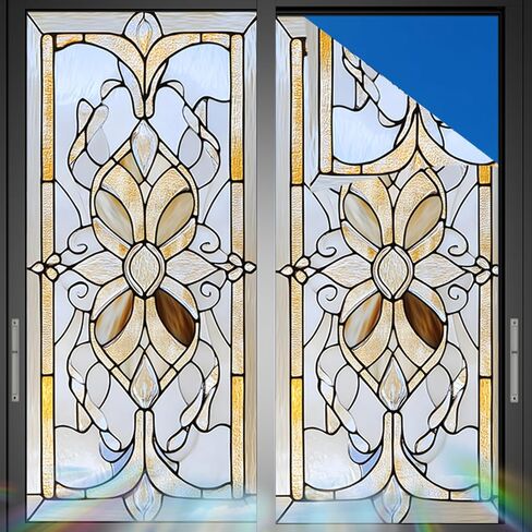 Nuxovilar Stained Glass Vintage Floral Window Film, 17.7×39.4inch, Intricate Pattern Static Cling for Privacy & Decor (Frosted) in Saudi Arabia