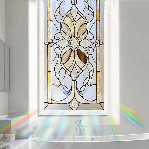 Nuxovilar Stained Glass Vintage Floral Window Film, 17.7×39.4inch, Intricate Pattern Static Cling for Privacy & Decor (Frosted) in Saudi Arabia