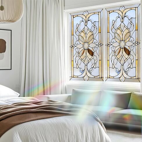 Nuxovilar Stained Glass Vintage Floral Window Film, 17.7×39.4inch, Intricate Pattern Static Cling for Privacy & Decor (Frosted) in Saudi Arabia