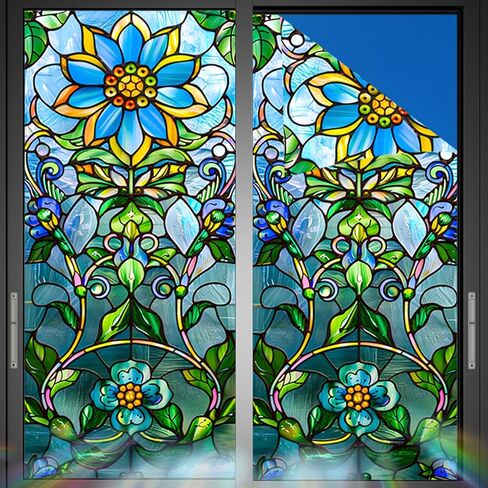 فيلم نافذة الزجاج المصنوع من الزجاج الملون Nuxovilar ، 17.7 × 39.4inch ، تمسك بنسط ثابت للخصوصية والديكور (Frosted) in Kuwait