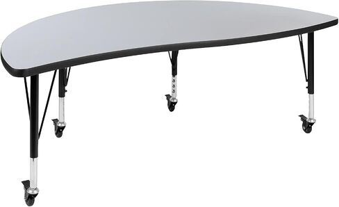 Flash Furniture Mobile 60" Half Circle Wave Collaborative Grey Thermal Laminate Activity Table - Height Adjustable Short Legs in Saudi Arabia