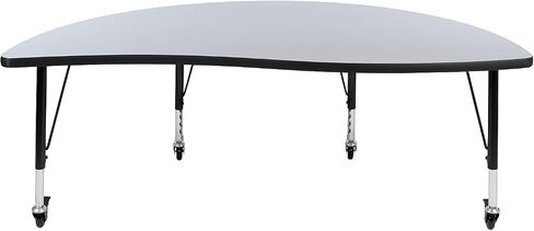 Flash Furniture Mobile 60" Half Circle Wave Collaborative Grey Thermal Laminate Activity Table - Height Adjustable Short Legs in Saudi Arabia