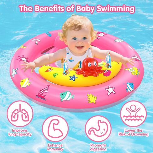 Baby Pool Float with Canopy, Inflatable Baby Swim Float with UPF50+ Sun Protection, Toddler Infant Pool Float with Toy Play Console Adjustable Safety Seat for Kids Girls Boys Aged 6-36 Months in Kuwait
