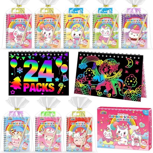 ZMLM Rainbow Scratch Party Favors Kids: Birthday Gifts Toy Bulk Scratch Art Notebook 24 Pack Birthday Goodie Bags Stuffers Girls Boys Art Craft Kit Pads Easter Classroom Prizes School in Kuwait