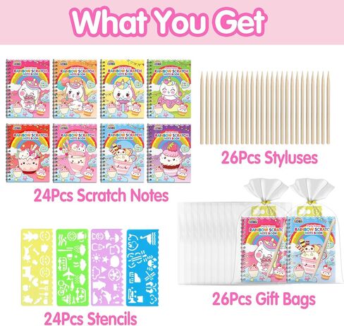 ZMLM Rainbow Scratch Party Favors Kids: Birthday Gifts Toy Bulk Scratch Art Notebook 24 Pack Birthday Goodie Bags Stuffers Girls Boys Art Craft Kit Pads Easter Classroom Prizes School in Kuwait