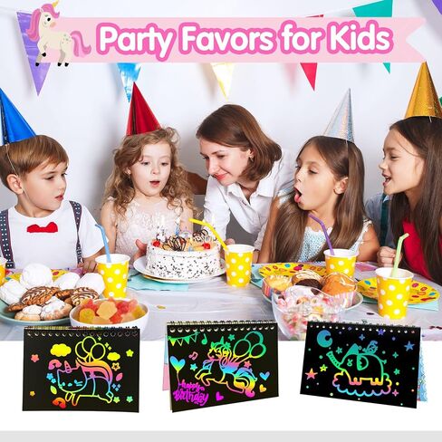 ZMLM Rainbow Scratch Party Favors Kids: Birthday Gifts Toy Bulk Scratch Art Notebook 24 Pack Birthday Goodie Bags Stuffers Girls Boys Art Craft Kit Pads Easter Classroom Prizes School in Kuwait