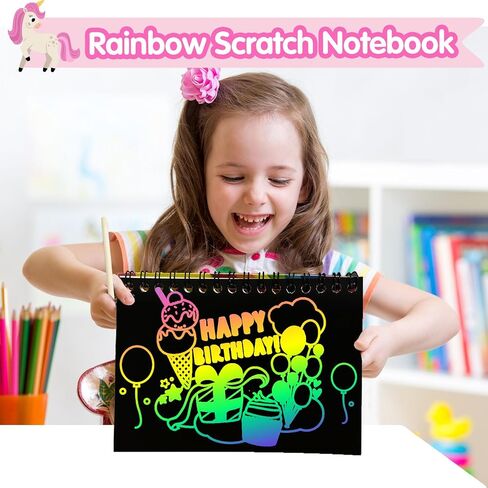 ZMLM Rainbow Scratch Party Favors Kids: Birthday Gifts Toy Bulk Scratch Art Notebook 24 Pack Birthday Goodie Bags Stuffers Girls Boys Art Craft Kit Pads Easter Classroom Prizes School in Kuwait