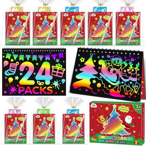 ZMLM Rainbow Scratch Party Favors Kids: Birthday Gifts Toy Bulk Scratch Art Notebook 24 Pack Birthday Goodie Bags Stuffers Girls Boys Art Craft Kit Pads Easter Classroom Prizes School in Kuwait