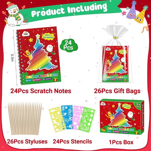 ZMLM Rainbow Scratch Party Favors Kids: Birthday Gifts Toy Bulk Scratch Art Notebook 24 Pack Birthday Goodie Bags Stuffers Girls Boys Art Craft Kit Pads Easter Classroom Prizes School in Kuwait