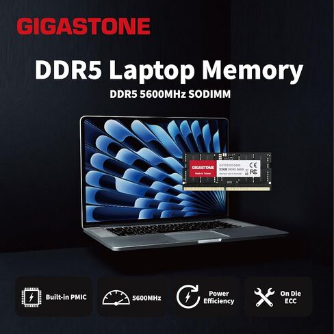 【ذاكرة الوصول العشوائي DDR5】 مجموعة GIGASTONE 32 جيجابايت (2 × 16 جيجابايت) DDR5 4800 ميجاهرتز PC5-38400 CL 40-40-40-77 1.1 فولت SODIMM 262 Pin غير مخزنة وغير ECC ترقية ذاكرة الكمبيوتر المحمول عالية الأداء in Saudi Arabia