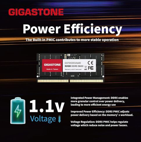 【ذاكرة الوصول العشوائي DDR5】 مجموعة GIGASTONE 32 جيجابايت (2 × 16 جيجابايت) DDR5 4800 ميجاهرتز PC5-38400 CL 40-40-40-77 1.1 فولت SODIMM 262 Pin غير مخزنة وغير ECC ترقية ذاكرة الكمبيوتر المحمول عالية الأداء in Saudi Arabia