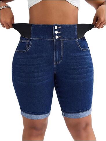Verdusa Women's Plus Size Button Up Jean Shorts High Waisted Denim Shorts with Pockets in Saudi Arabia