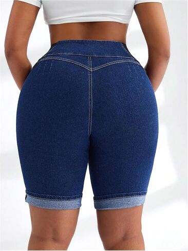 Verdusa Women's Plus Size Button Up Jean Shorts High Waisted Denim Shorts with Pockets in Saudi Arabia