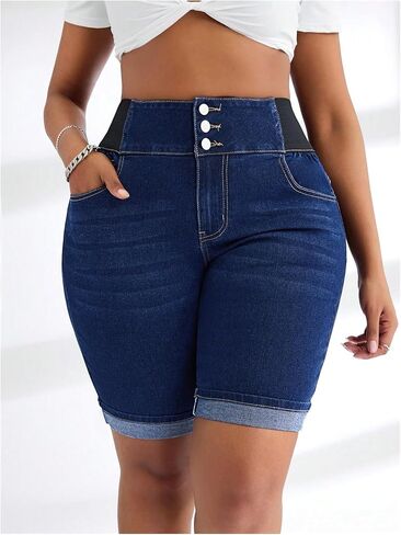 Verdusa Women's Plus Size Button Up Jean Shorts High Waisted Denim Shorts with Pockets in Saudi Arabia
