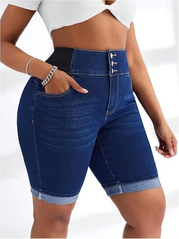Verdusa Women's Plus Size Button Up Jean Shorts High Waisted Denim Shorts with Pockets in Saudi Arabia