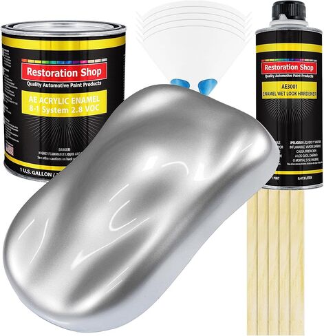 متجر الترميم - Iridium Silver Metallic Motallic Monic Monicel Paint - مجموعة طلاء غالون كاملة - مرحلة واحدة احترافية عالية اللمعان ، سيارة ، شاحنة ، طلاء المعدات ، 8: 1 نسبة المزيج 2.8 VOC in Kuwait