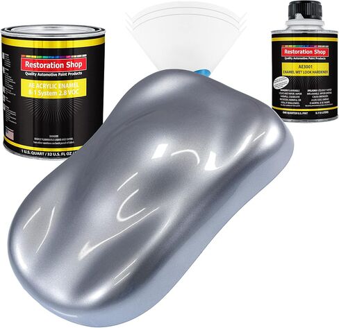 متجر الترميم - Iridium Silver Metallic Motallic Monic Monicel Paint - مجموعة طلاء غالون كاملة - مرحلة واحدة احترافية عالية اللمعان ، سيارة ، شاحنة ، طلاء المعدات ، 8: 1 نسبة المزيج 2.8 VOC in Kuwait