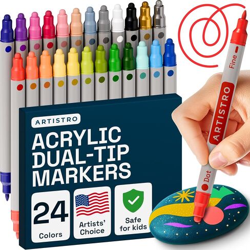 ARTISTRO 120 Precision Dual-Tip Acrylic Paint Markers – Paint Pens Set with Dot & Fine Tips for Fabric, Rock, Glass, Wood, Coloring Books – Arts & Crafts Gift – Classroom Must Haves & School Supplies in Saudi Arabia