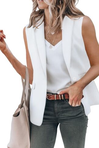Cicy Bell Women's Casual Blazer Vest Sleeveless Open Front Work Office Vest Jacket with Pockets Z-White in Saudi Arabia