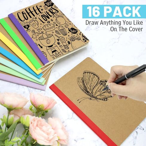 32 Pcs Kraft Notebooks Kraft Cover Lined Blank Wide Ruled Composition Book with Rainbow Spines 60 Pages 8.3 Inch * 5.5 Inch 8 Colors in Saudi Arabia