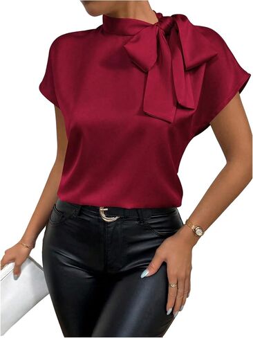Milumia Women's Bow Tie Tie Mock Cap Cap Sleeve Satin Plouse Shirts in Saudi Arabia