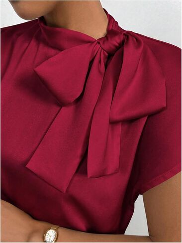 Milumia Women's Bow Tie Tie Mock Cap Cap Sleeve Satin Plouse Shirts in Saudi Arabia