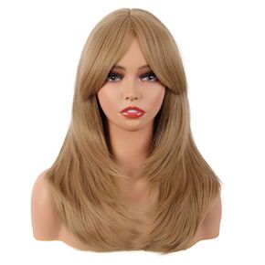 MapofBeauty 20 Inch/50 cm Long Layered With Bangs Straight Synthetic fiber Shoulder Length Hair Party Wig (Mixed Gold) in Kuwait